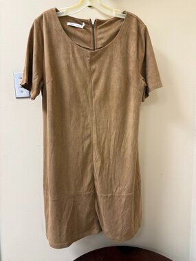 Bishop + Young Faux Suede Dress - Tan - Size L - EUC - Minimalist Shift